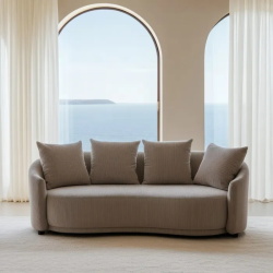 Canapé 3 places côtelé couleur beige avec coussins douillets SOLINCA