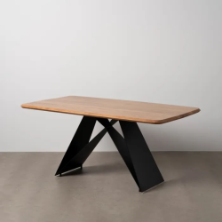 Table 170 cm acacia massif pieds métal noir graphique moderne NOROÏA