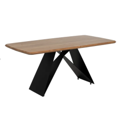 Table 170 cm acacia massif pieds métal noir graphique moderne NOROÏA