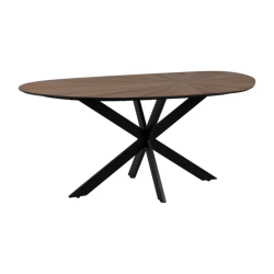 Table 178 cm MDF naturel piètement central noir moderne SYLVORA