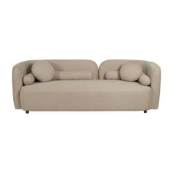 Canapé MORESIA de 3 places en tissu beige galbé avec coussins déco