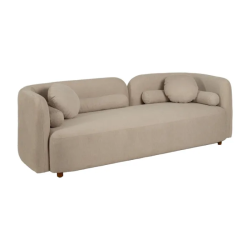 Canapé MORESIA de 3 places en tissu beige galbé avec coussins déco