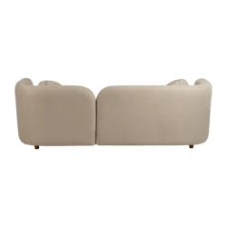 Canapé MORESIA de 3 places en tissu beige galbé avec coussins déco