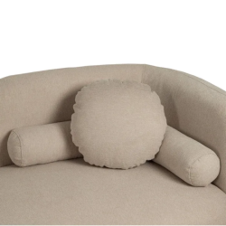 Canapé MORESIA de 3 places en tissu beige galbé avec coussins déco
