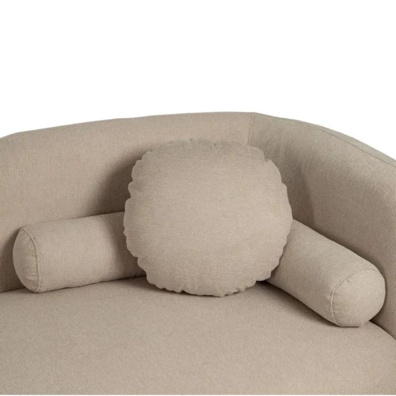 Canapé MORESIA de 3 places en tissu beige galbé avec coussins déco