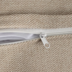 Canapé MORESIA de 3 places en tissu beige galbé avec coussins déco