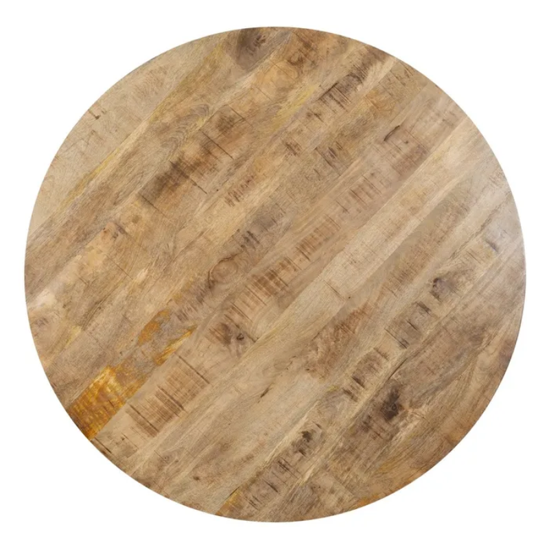 Table ronde 150 cm bois naturel plateau métal noir massif CALYPSO