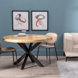 Table ronde 150 cm bois naturel plateau métal noir massif CALYPSO