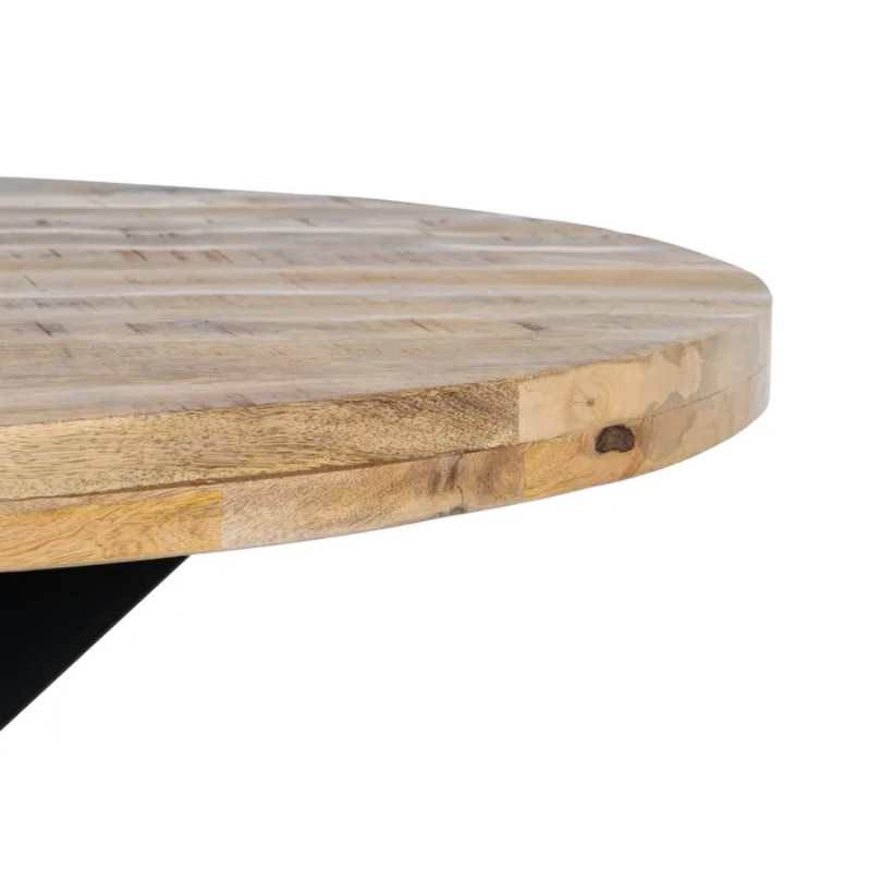 Table ronde 130 cm bois massif pied noir graphique moderne CALYPSO