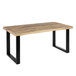 Table à manger LYSANDRA 160 cm en bois brut artisanal et métal noir