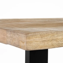 Table à manger LYSANDRA 160 cm en bois brut artisanal et métal noir