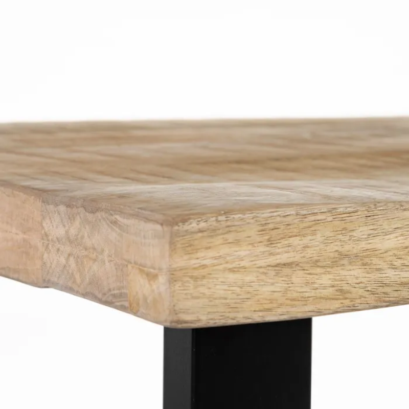 Table à manger LYSANDRA 160 cm en bois brut artisanal et métal noir