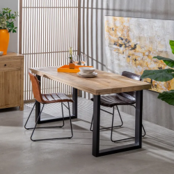 Table à manger LYSANDRA 160 cm en bois brut artisanal et métal noir
