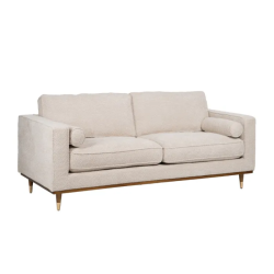 Canapé YSALINE droit 3 places tissu beige avec coussins déco chics
