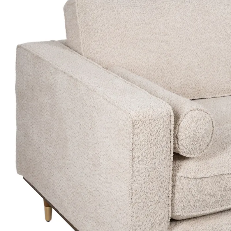 Canapé YSALINE droit 3 places tissu beige avec coussins déco chics