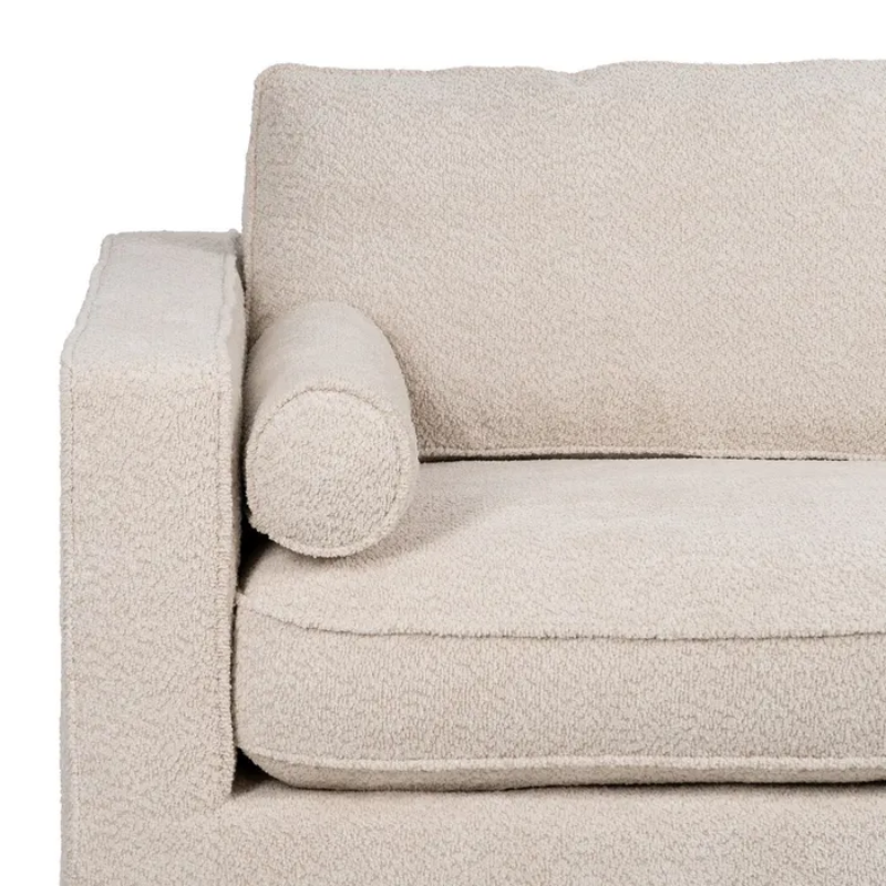 Canapé YSALINE droit 3 places tissu beige avec coussins déco chics