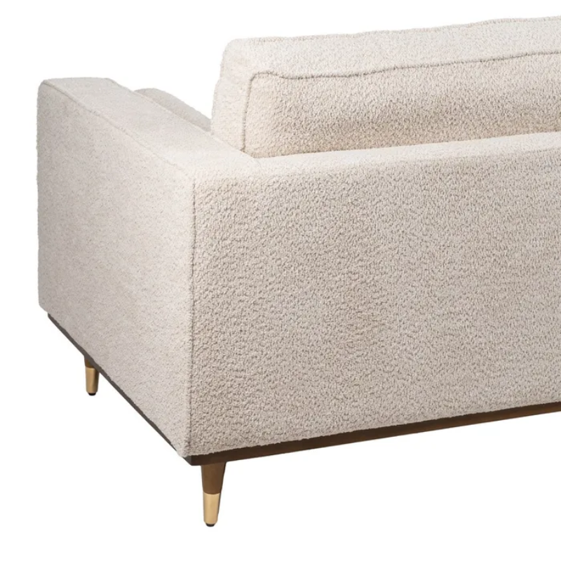 Canapé YSALINE droit 3 places tissu beige avec coussins déco chics