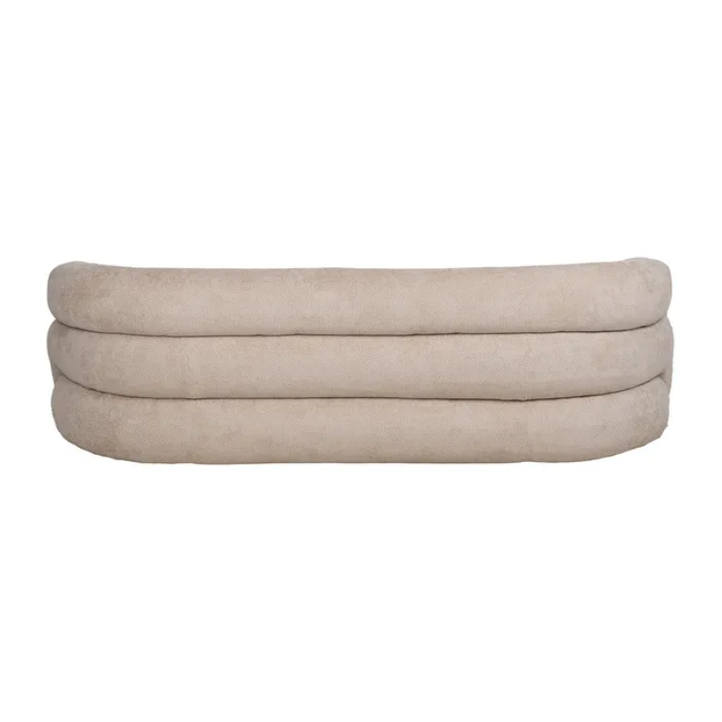 Canapé sculptural galbé en tissu beige texturé 3 places TRELYSIA