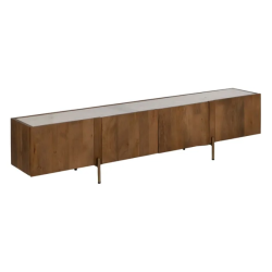 Meuble TV avec plateau en marbre et en bois d'acacia 200 cm THERIS