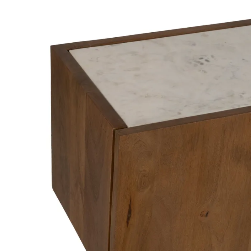 Meuble TV avec plateau en marbre et en bois d'acacia 200 cm THERIS