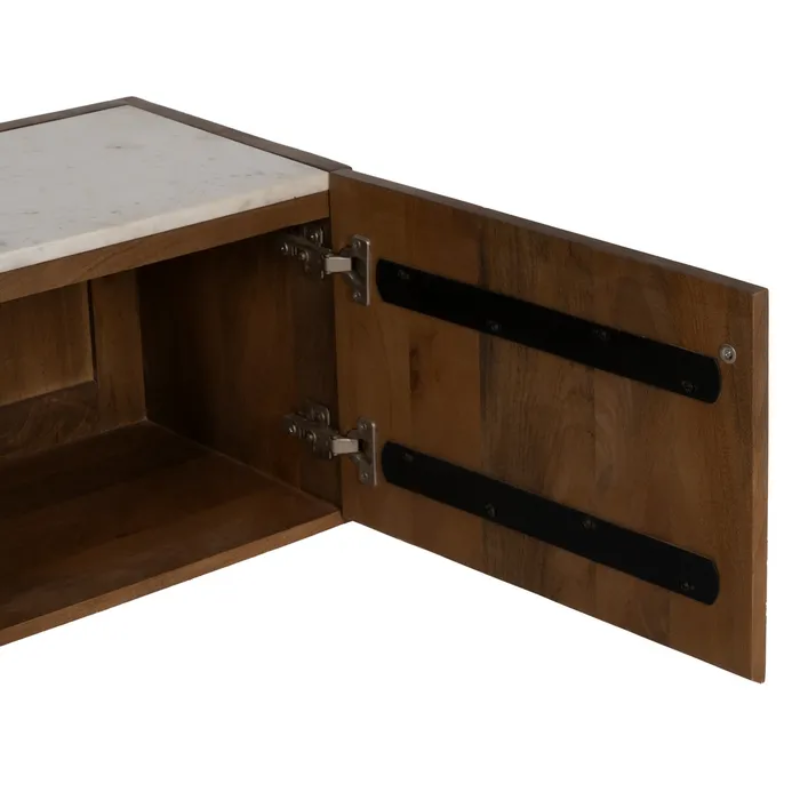 Meuble TV avec plateau en marbre et en bois d'acacia 200 cm THERIS