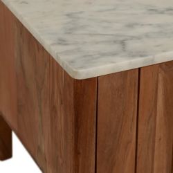 Meuble TV marbre clair et acacia 141×45 cm niche centrale TERONYS