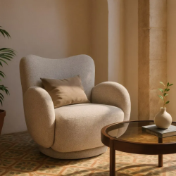 Fauteuil marbré couleur beige pivotant rondeur cosy design IRIDELLE