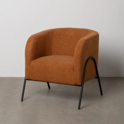 Fauteuil bouclé terracotta métal noir design chaleureux DREFALIA