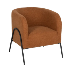 Fauteuil bouclé terracotta métal noir design chaleureux DREFALIA