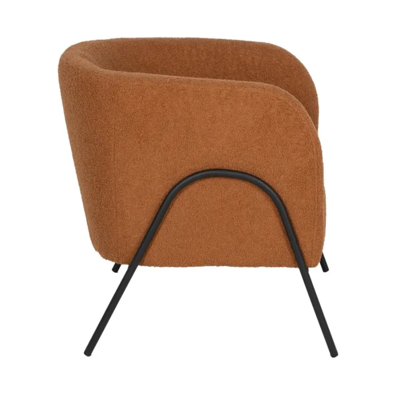 Fauteuil bouclé terracotta métal noir design chaleureux DREFALIA