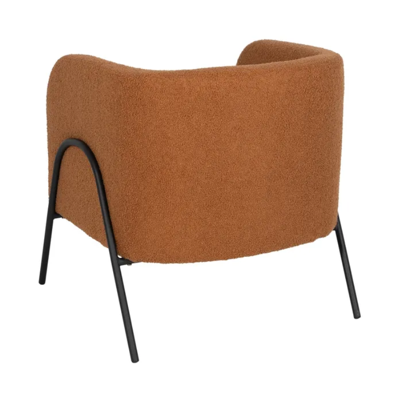 Fauteuil bouclé terracotta métal noir design chaleureux DREFALIA
