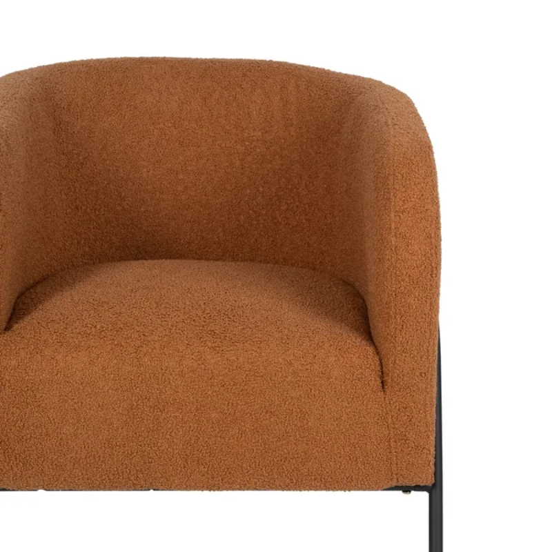 Fauteuil bouclé terracotta métal noir design chaleureux DREFALIA