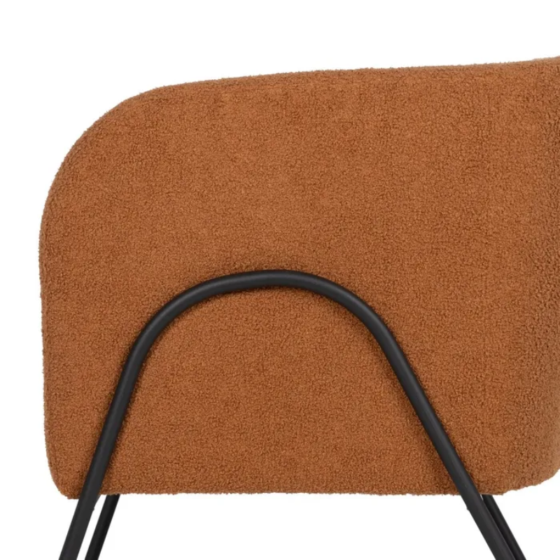 Fauteuil bouclé terracotta métal noir design chaleureux DREFALIA
