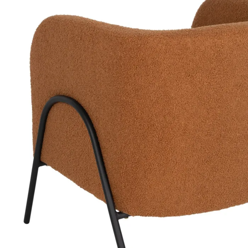 Fauteuil bouclé terracotta métal noir design chaleureux DREFALIA