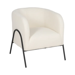 Fauteuil bouclé blanc structure tubulaire noire esprit loft DREFALIA