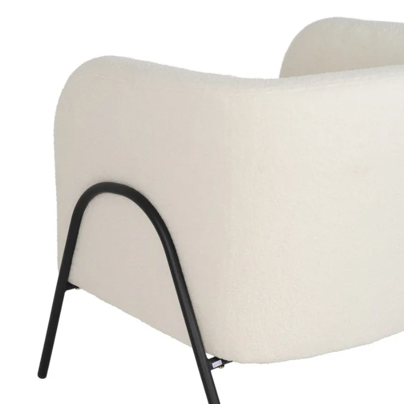 Fauteuil bouclé blanc structure tubulaire noire esprit loft DREFALIA