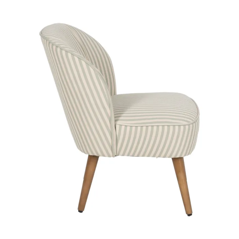 Fauteuil rayures vert sauge bois hévéa confort doux design CELARINE