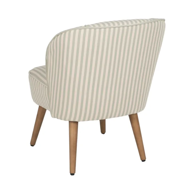 Fauteuil rayures vert sauge bois hévéa confort doux design CELARINE