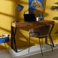 Bureau bois manguier pieds métal noir style loft élégant FLORENSIS
