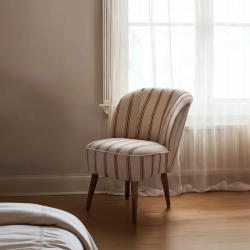 Fauteuil rayures terracotta bois hévéa style rétro cosy chic CELARINE