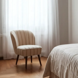 Fauteuil rayures miel bois hévéa confort café rétro élégant CELARINE
