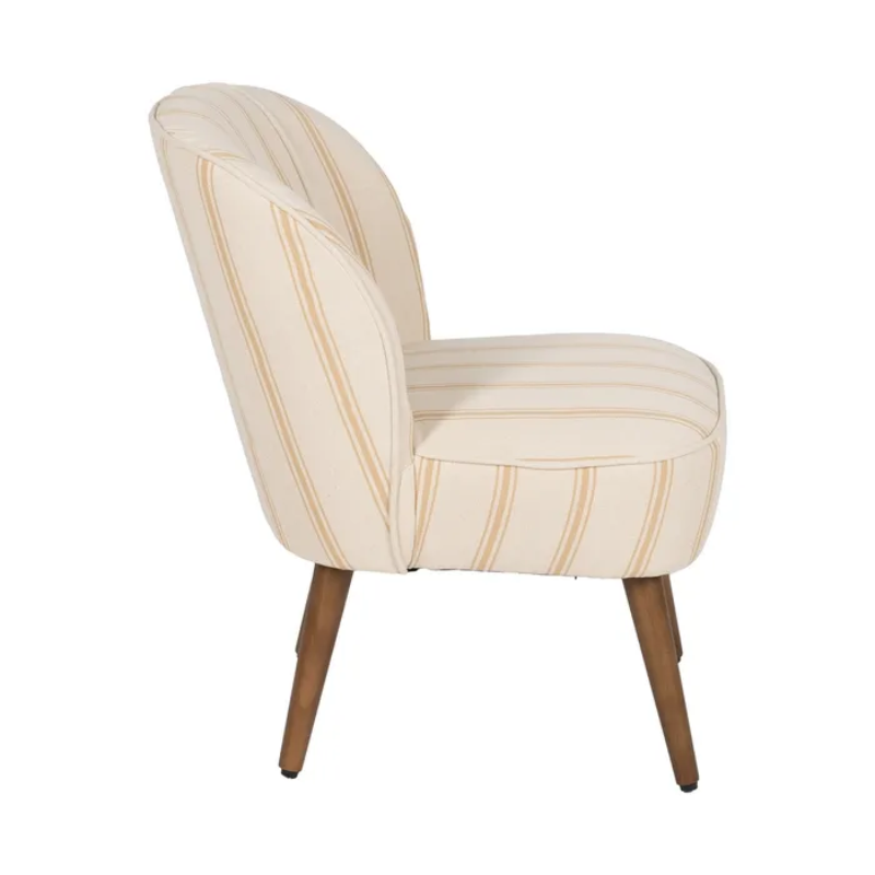 Fauteuil rayures miel bois hévéa confort café rétro élégant CELARINE