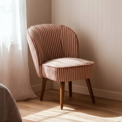 Fauteuil rayures terracotta bois hévéa confort vintage chic CELARINE