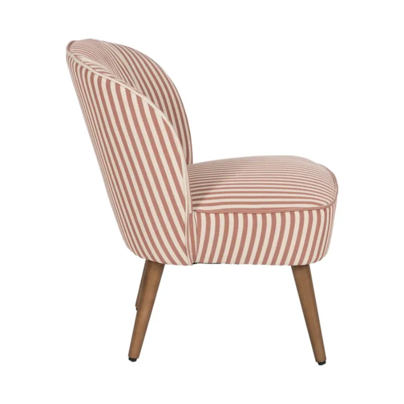 Fauteuil rayures terracotta bois hévéa confort vintage chic CELARINE