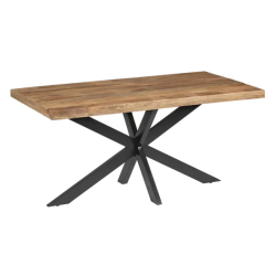 Table à manger 160 cm bois naturel pied étoile noir massif SÉLÉNIA