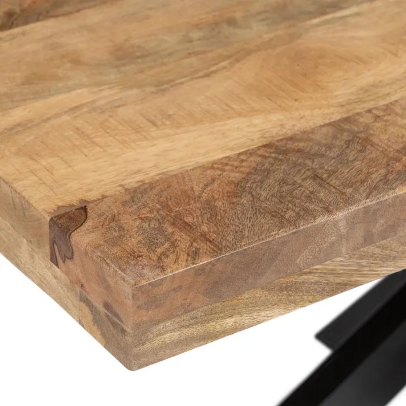 Table à manger 160 cm bois naturel pied étoile noir massif SÉLÉNIA