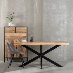 Table à manger 160 cm bois naturel pied étoile noir massif SÉLÉNIA
