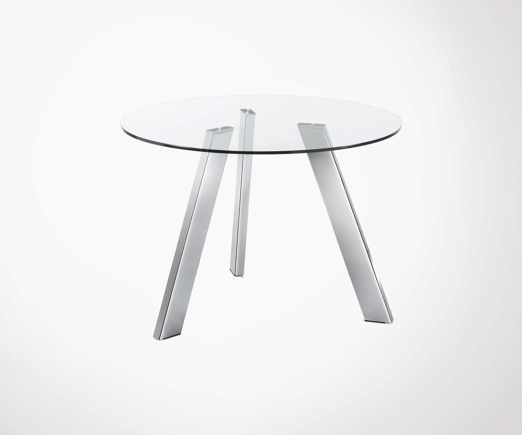 Table A Manger Ronde 110cm Plateau Verre Pied Chrome
