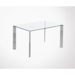 Table à manger 140x90cm plateau verre pieds chromé SPOT