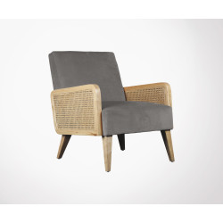 Fauteuil velours et cannage AMOUR